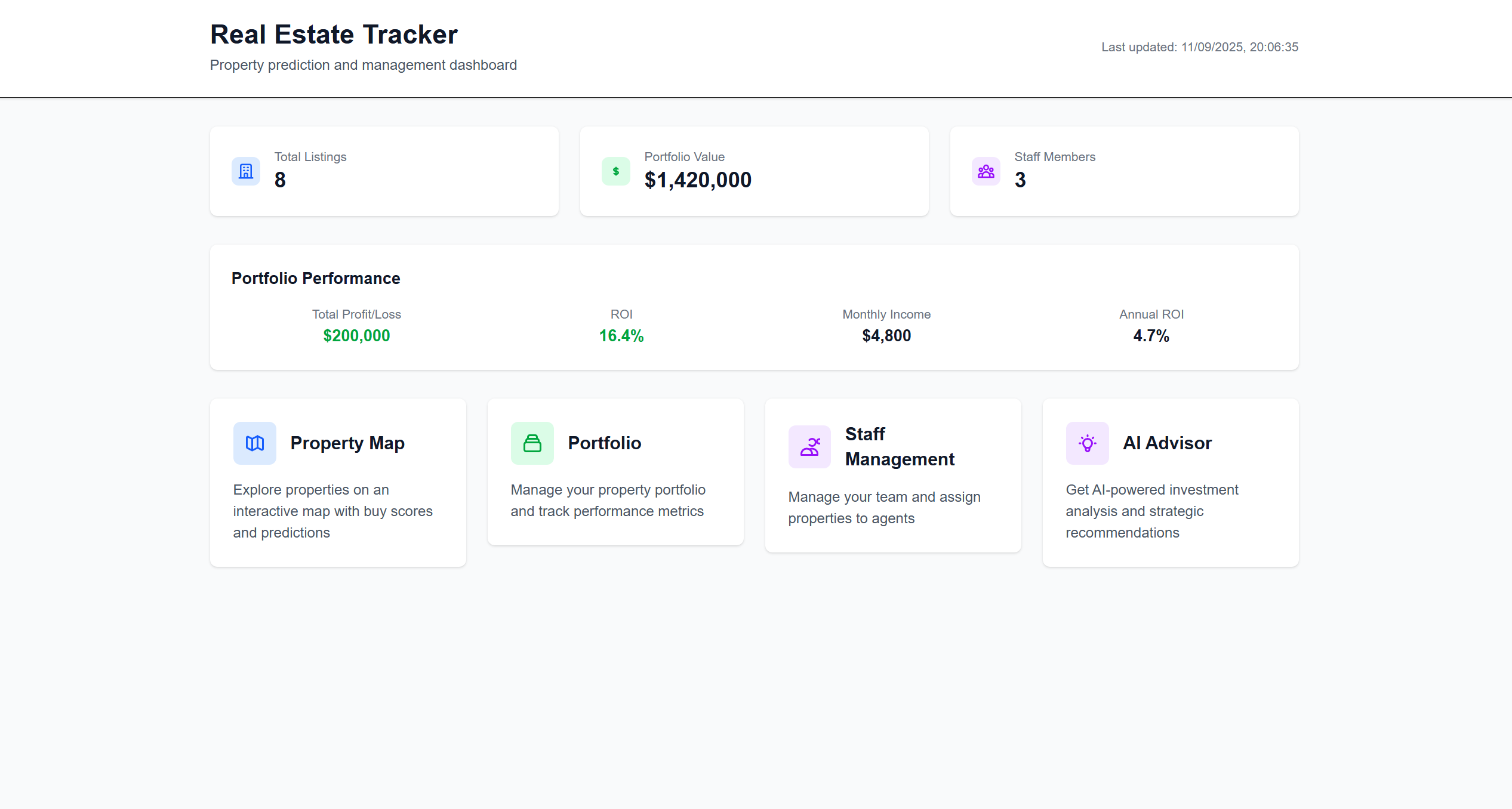 Real Estate Property Prediction App dashboard