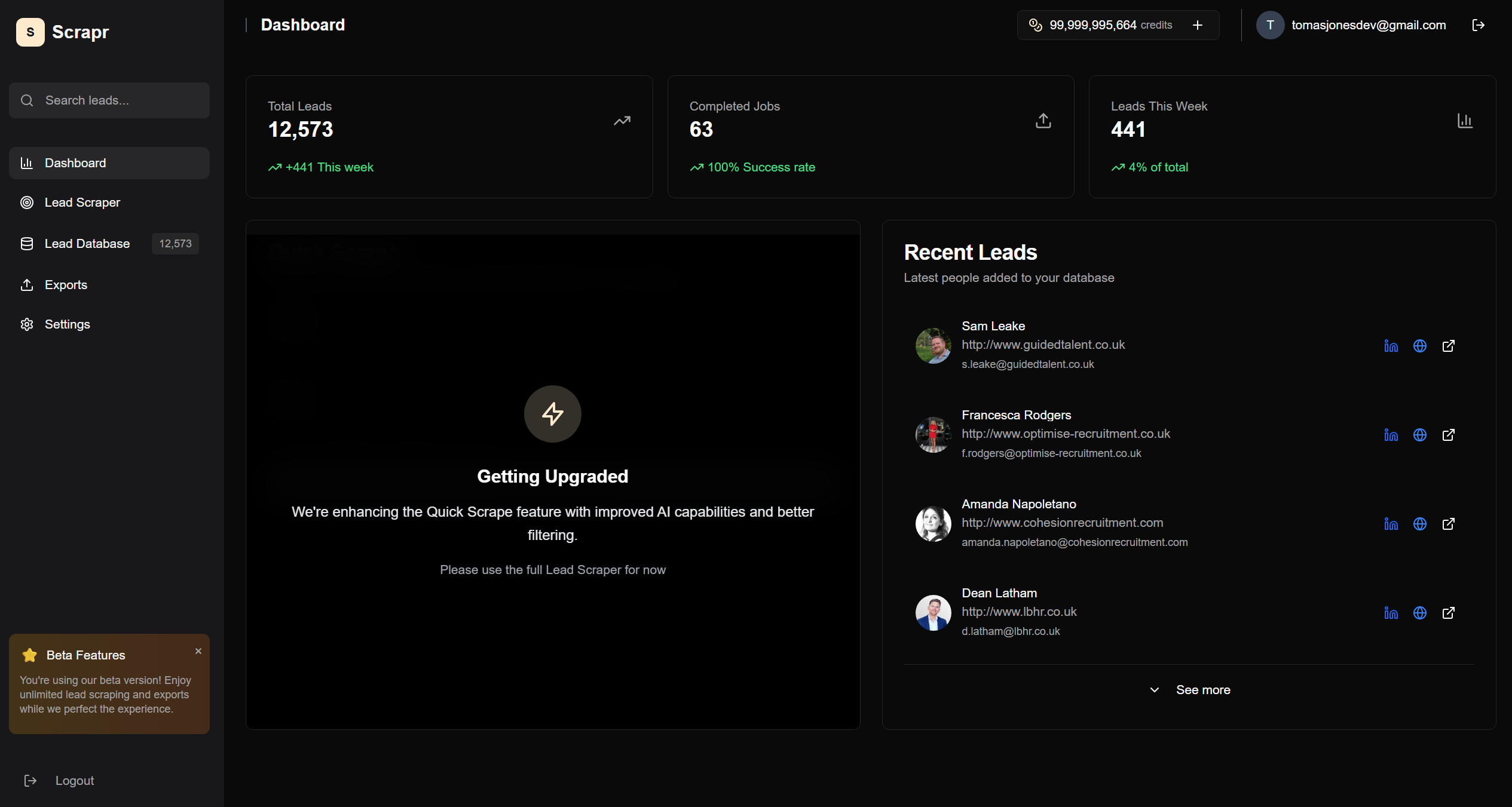 Scrapr.io dashboard