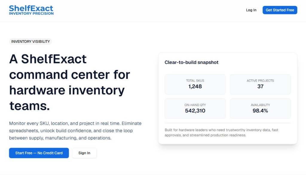 ShelfExact inventory homepage