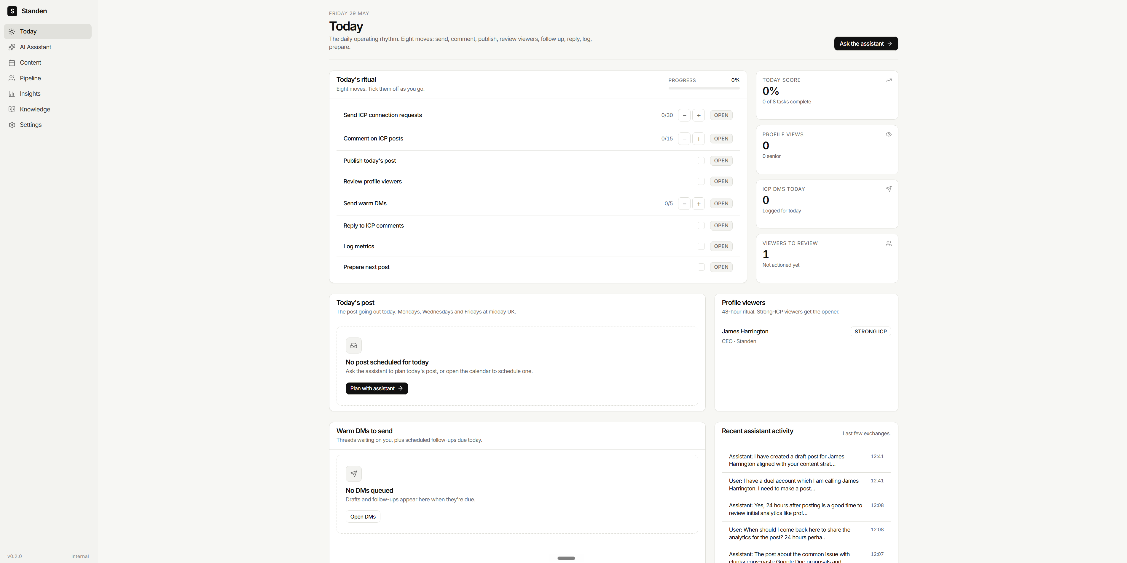 Standen-built custom software: product dashboard, reporting view and client portal on one screen